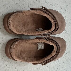 UGG Brown Suede Mules with Shearling Lining